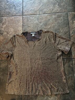 Vintage Notations Gold Sequin Sheer Short Sleeve Top